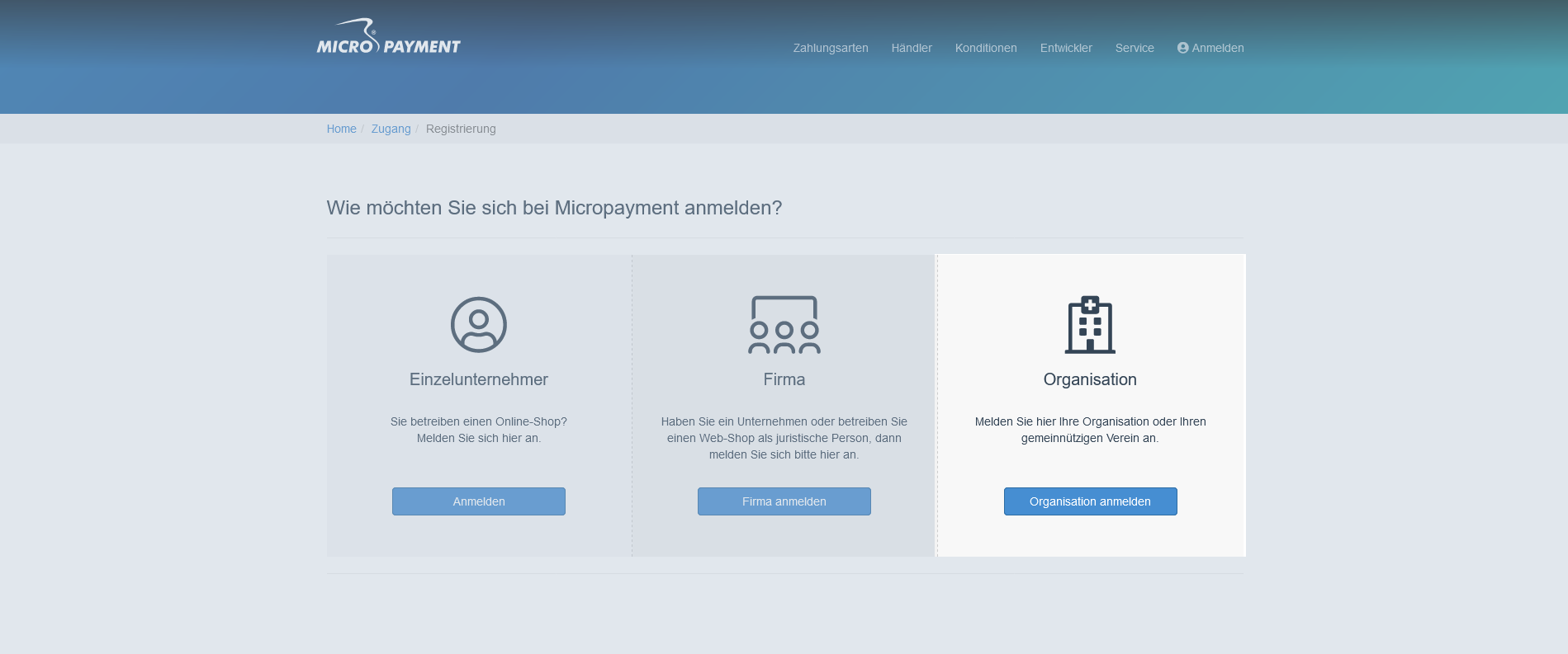 Anmeldung bei Micropayment