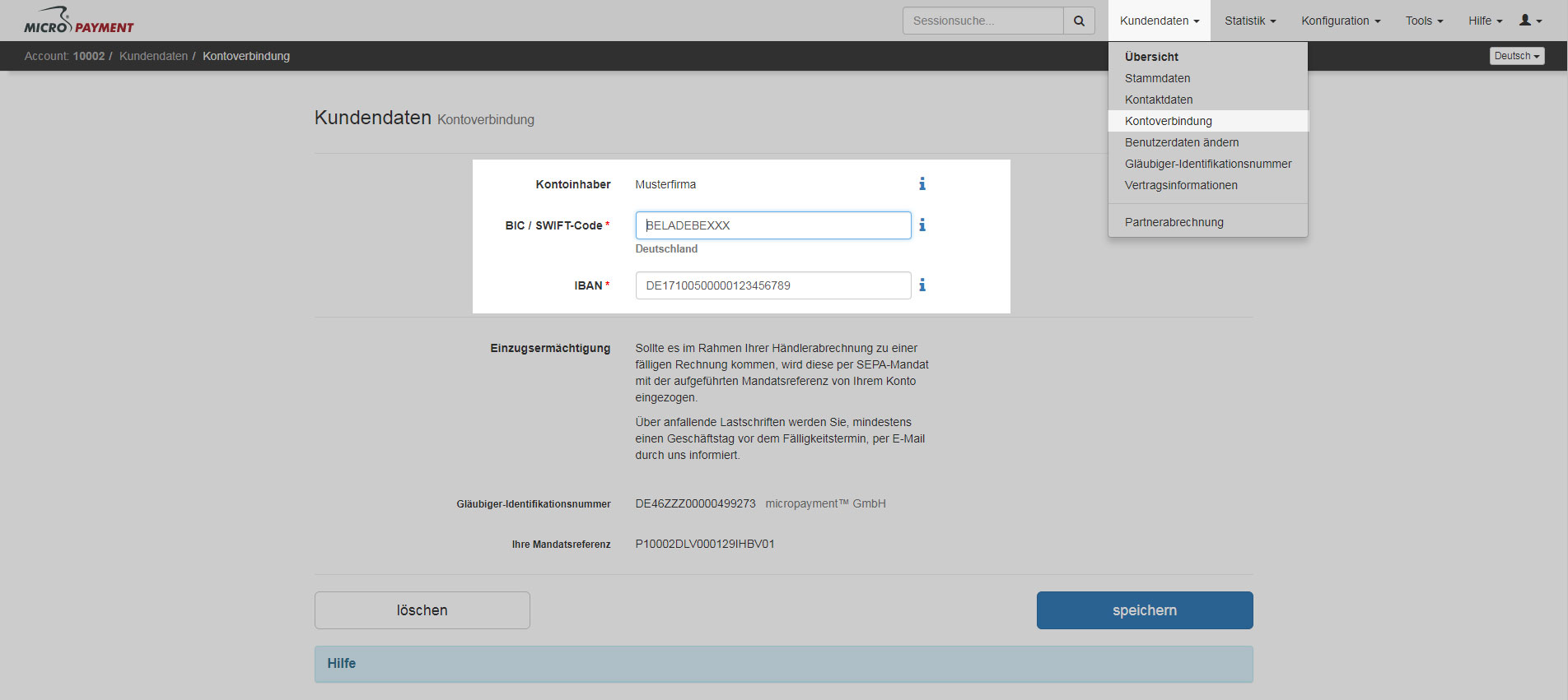 Hinterlegung Ihrer Bankverbindung bei Micropayment