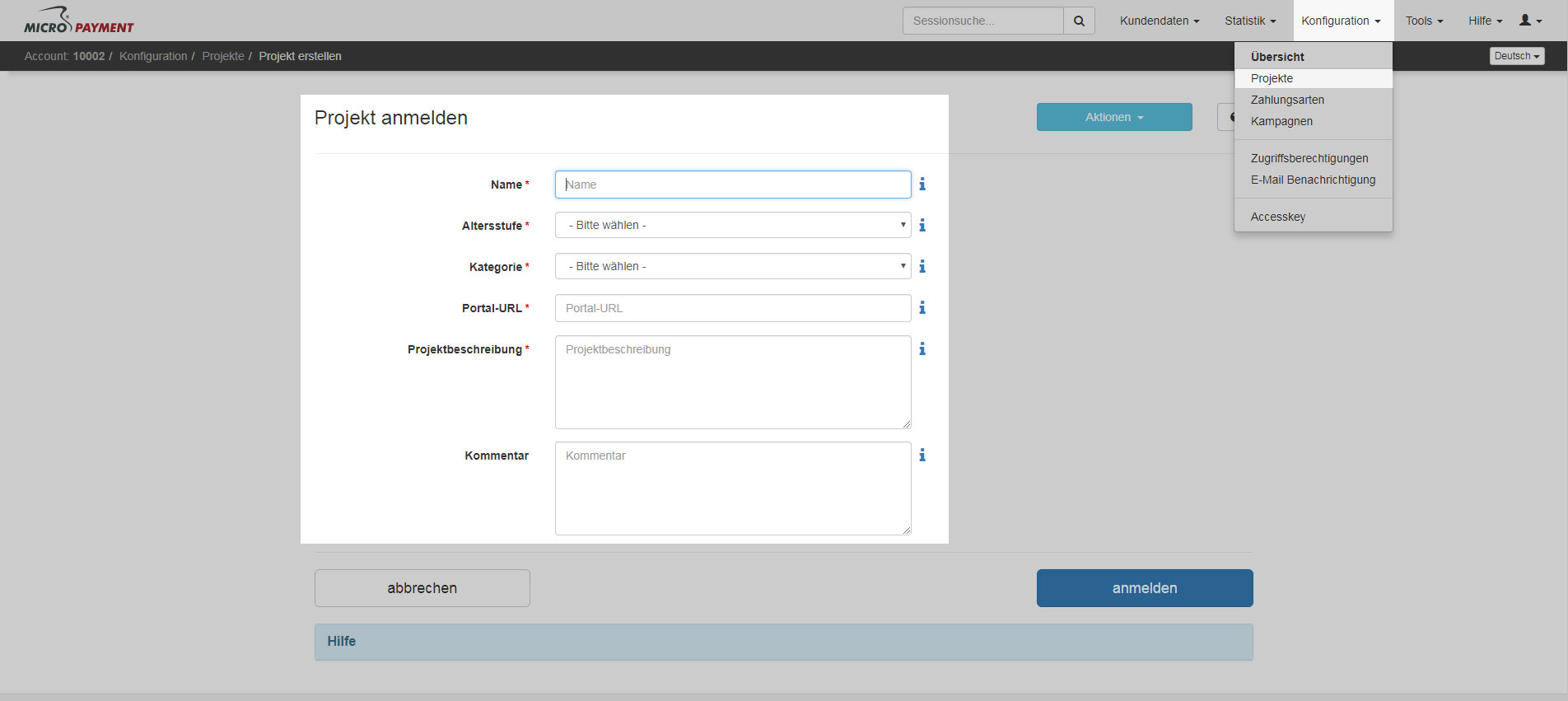 Anlage Ihres ersten Micropayment Projektes