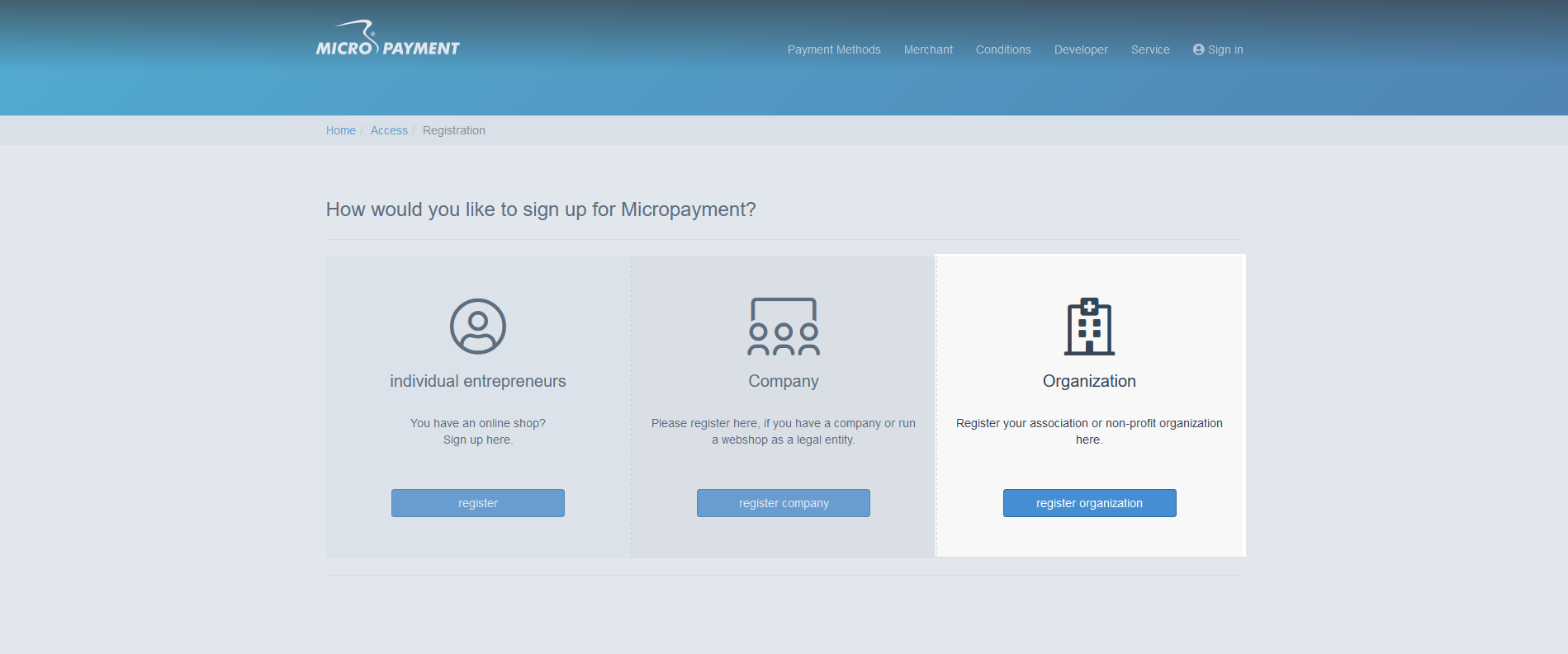 registration with Micropayment