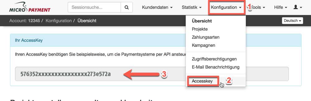 Micropayment Accesskey konfiguration