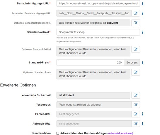 Payment method configuration in the Micropayment ControlCenter