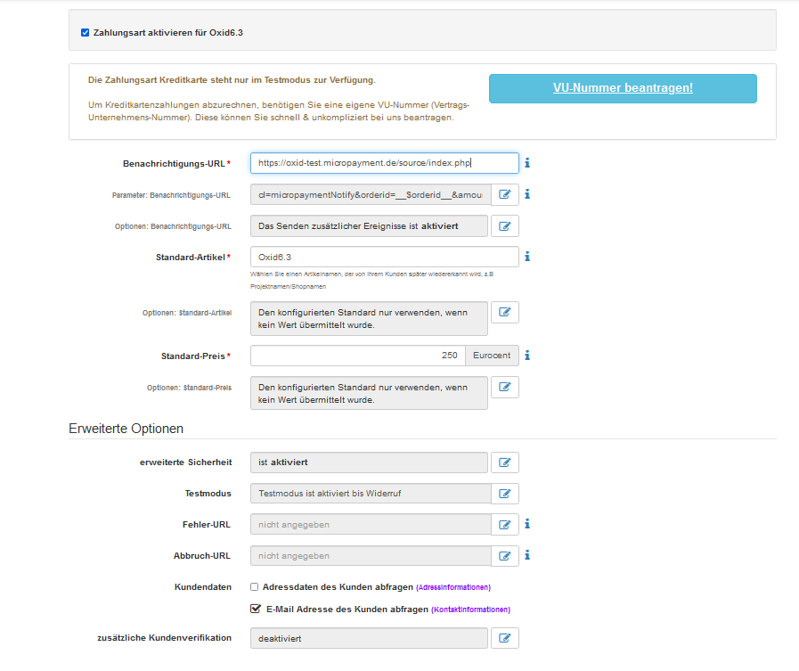 Payment method configuration in the Micropayment ControlCenter