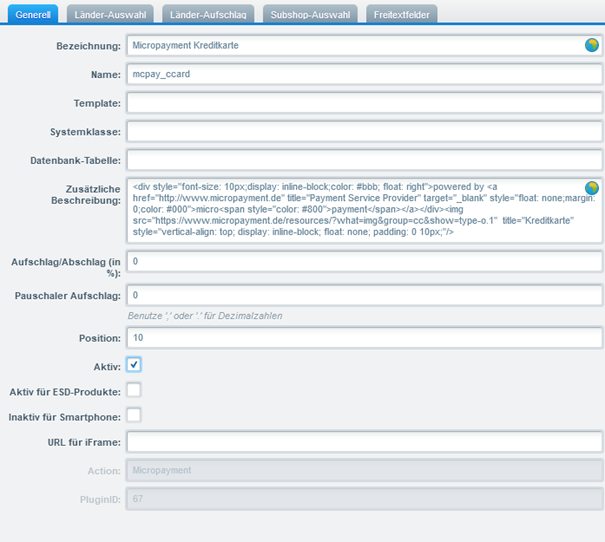 Shopware 5 Zahlungsarten Beschreibung