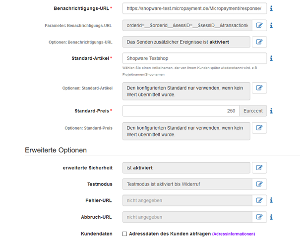 Payment method configuration in the Micropayment ControlCenter