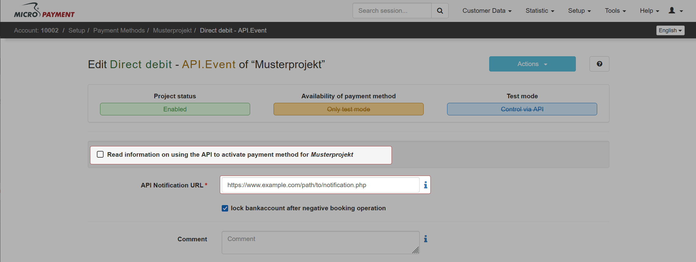 Payment method configuration in the Micropayment ControlCenter