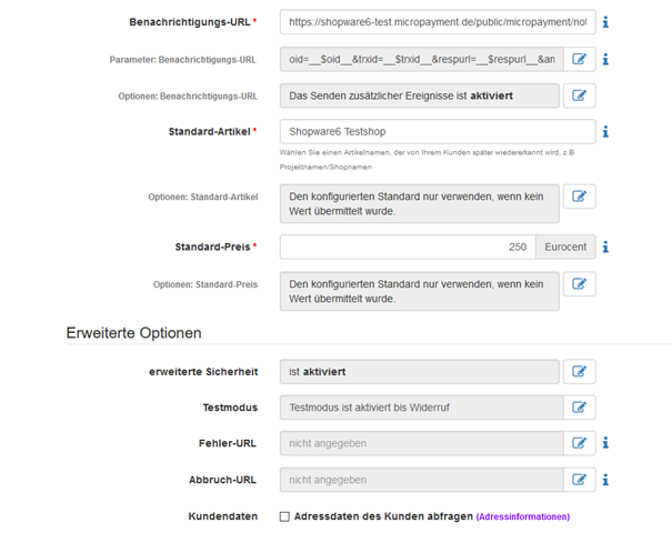 Payment method configuration in the Micropayment ControlCenter