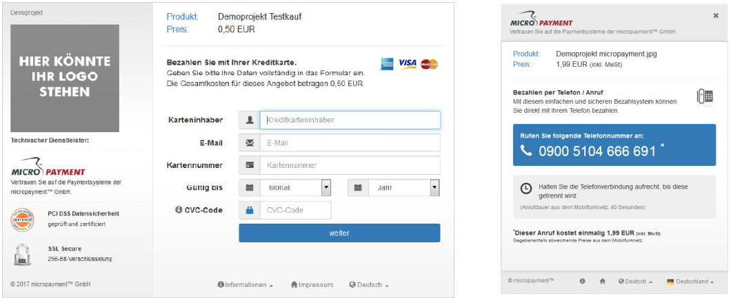 Micropayment weblösung theme Layout