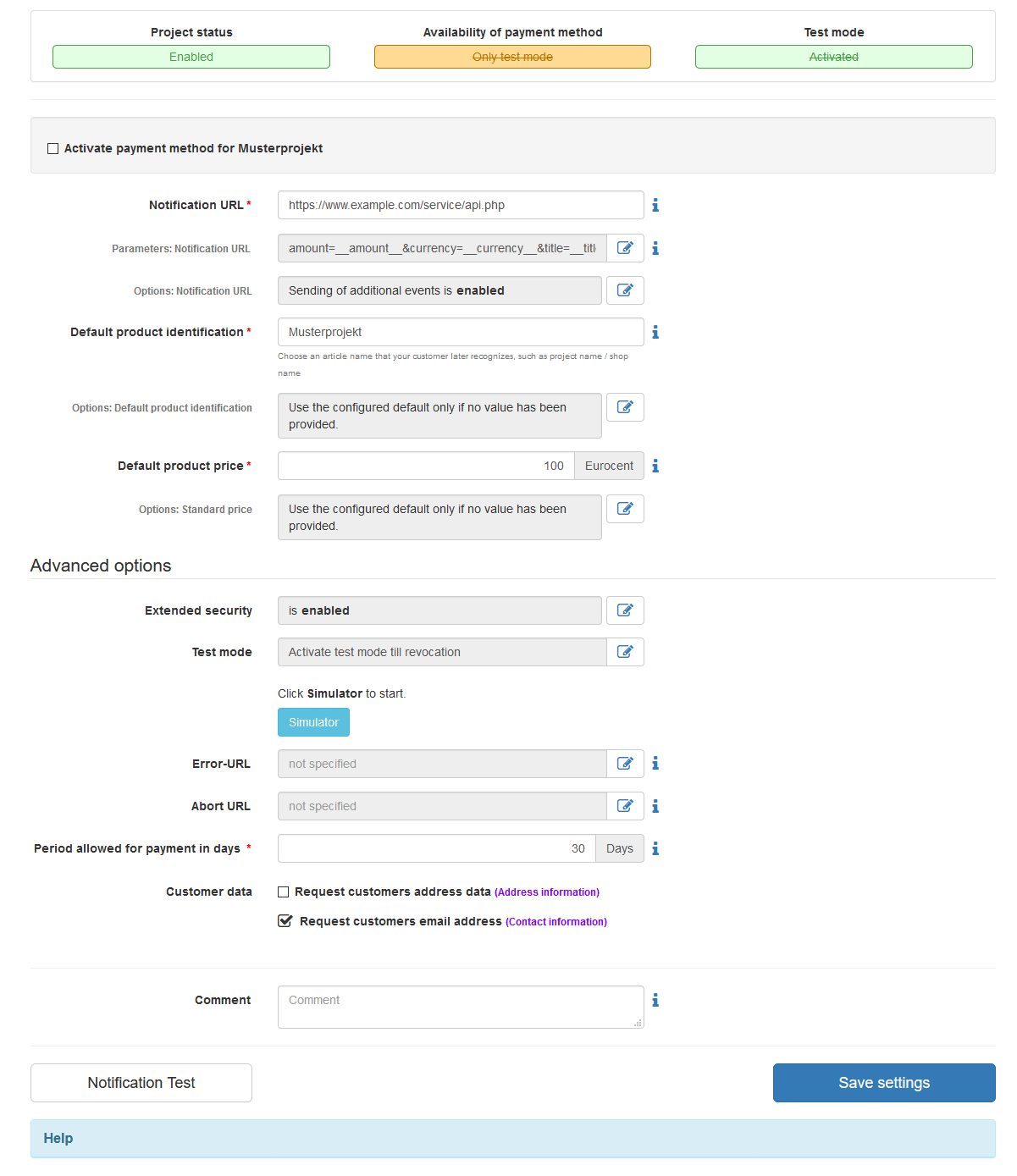 Payment method configuration in the Micropayment ControlCenter